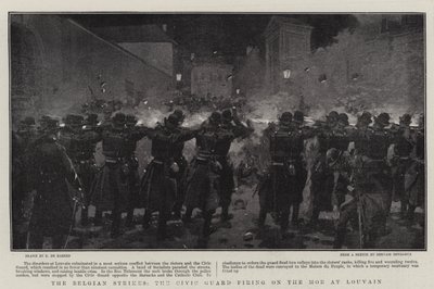 ベルギーのストライキ、ルーヴァンの暴徒を攻撃する市民ガード 作： Frederic de Haenen