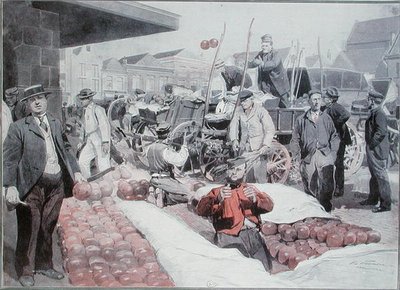 アルクマールのチーズマーケット、1910年頃（カラーリトグラフ） 作： Frederic de Haenen