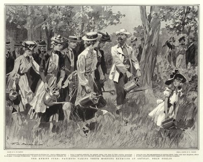 クナイプ治療、ベルリン近郊のグルナウで朝の運動をする患者 作： Frederic de Haenen