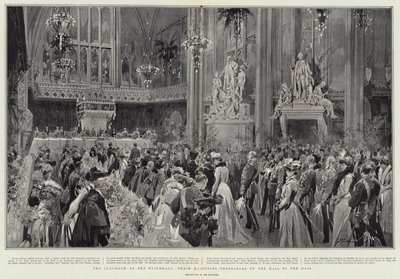 ギルドホールでの昼食会、殿堂から大祭壇までの陛下 作： Frederic de Haenen