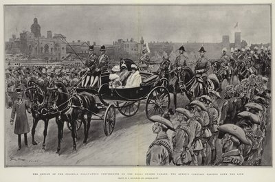 女王の馬車がラインを通過する馬番パレードでの植民地即位部隊のレビュー 作： Frederic de Haenen