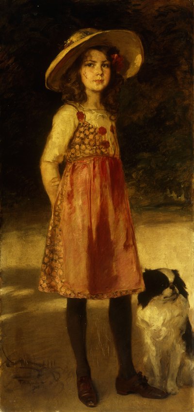 アーティストの娘の肖像、ヒルデ、1913 作： Frederich August Kaulbach