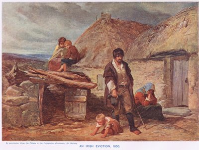 アイルランドの立ち退き、1910年頃に出版されたカッセルの「イラストレイテッドヒストリーオブイングランド」のイラスト（カラーリソ） 作： Frederick (after) Goodall