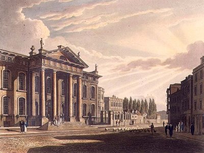 クラレンドン印刷所の外観、ジョセフ・コンスタンティン・シュタットラー（1780〜1812年）が彫った「オックスフォードの歴史」の挿絵、R.アッカーマンが出版。 作： Frederick (after) Mackenzie