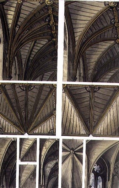 トーマス・サザーランドが彫った「ウェストミンスター寺院」のプレート15、ルドルフ・アッカーマン（1764-1834）が1811年に出版した「天井の断片」（アクアチント）。 作： Frederick (after) Mackenzie