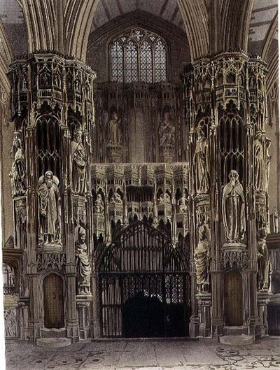 ヘンリー5世礼拝堂、「ウェストミンスター寺院」より第52版、J. Bluck（fl.1791-1831）の彫刻、Rudolph Ackermann（1764-1834）の出版物、1811年（アクアチント）。 作： Frederick (after) Mackenzie