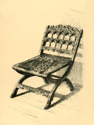 フォールディングチェア、ウォルナットウッド、16〜17世紀、1881年。 作： Frederick Albert Slocombe