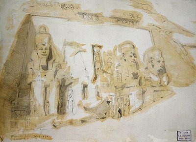 アブシンベル大神殿にある4体の巨大なラメセス2世像（紀元前1279～1213年）。 作： Frederick Arthur Bridgman