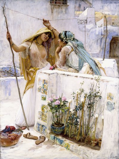 隣人、アルジェのテラス、1887 作： Frederick Arthur Bridgman