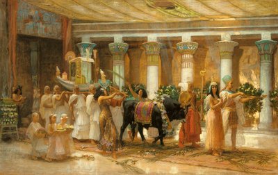 聖なる雄牛の行列、アピス、1879年頃（キャンバスに油彩） 作： Frederick Arthur Bridgman