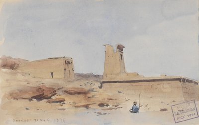 デンダーの神殿、パイロンとテラスを示す、1874年。 作： Frederick Arthur Bridgman