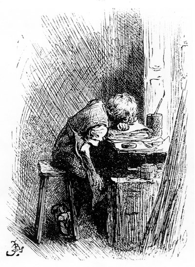 ブラックファクトリーのチャールズディケンズ、「The Leisure Hour」、1904年からのイラスト（彫刻） 作： Frederick Barnard