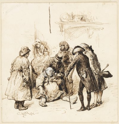 酔っ払いを助ける二人の紳士 作： Frederick Barnard