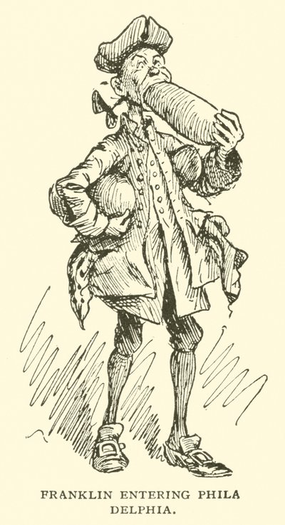 フィラデルフィアに入るフランクリン 作： Frederick Burr Opper