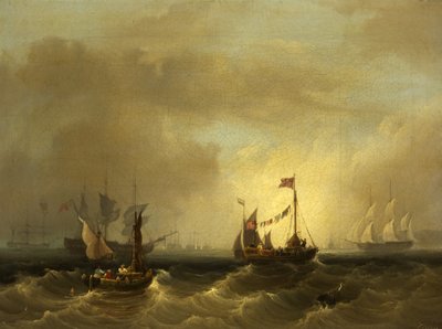 ボートのある海辺の風景（油彩・キャンバス 作： Frederick Calvert