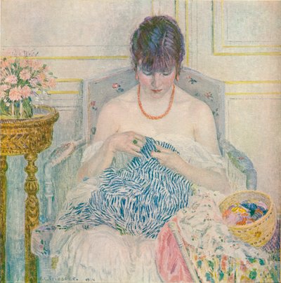 女の子の縫製、c1894-1914、1914 作： Frederick Carl Frieseke