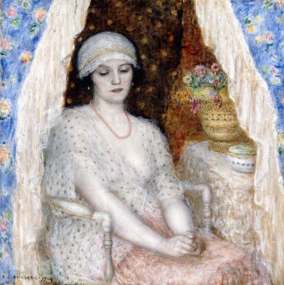 青いカーテン 作： Frederick Carl Frieseke