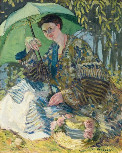 散歩、日傘をさす女性、1905年頃（帆布に油彩） 作： Frederick Carl Frieseke