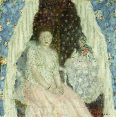 「青いカーテン」の研究、1924年頃（キャンバスに油彩） 作： Frederick Carl Frieseke