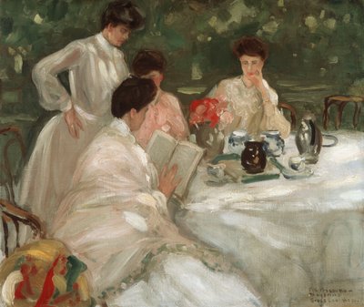 庭のお茶 作： Frederick Carl Frieseke