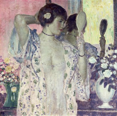 ハンドミラー（キャンバスに油彩） 作： Frederick Carl Frieseke