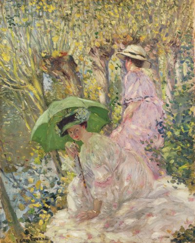 庭にいる二人の少女、1911年頃（帆布に油彩） 作： Frederick Carl Frieseke