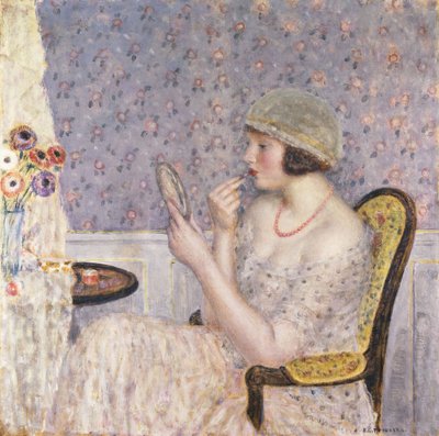 ドレッシングテーブルの女性 作： Frederick Carl Frieseke