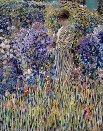 庭の女」、1912年頃、フレデリック・カール・フリーゼケ（1874-1939）による絵画、油彩・キャンバス、81x65 cm 作： Frederick Carl Frieseke