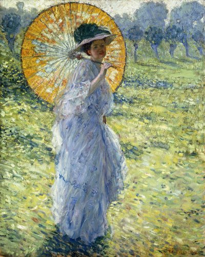 散歩、日傘をさす女性、1906年頃（帆布に油彩） 作： Frederick Carl Frieseke