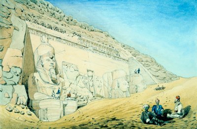 紀元前13世紀、エジプトのアブシンベルにある本堂の入り口の外にあるラメセス2世の像 作： Frederick Catherwood