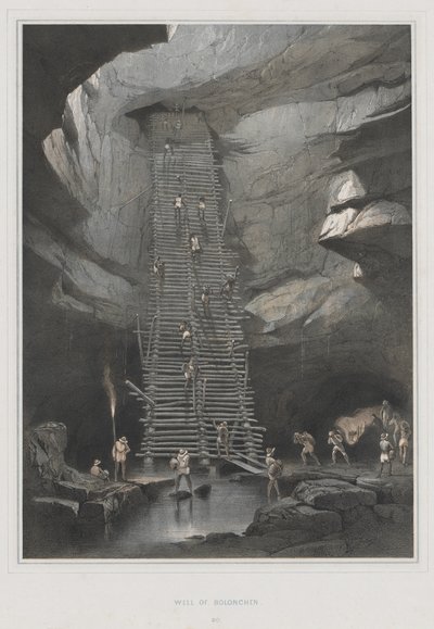 中央アメリカ、チアパス、ユカタンの古代遺跡の眺め、Pl。 20：ボロンシェンの井戸、1844年。 作： Frederick Catherwood