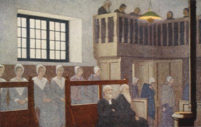 クエーカーの聖人たちフレンズ集会（カラーリトグラフ） 作： Frederick Cayley Robinson