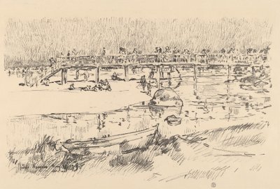 入浴ビーチ、バスロックス、c。 1918年。 作： Frederick Childe Hassam