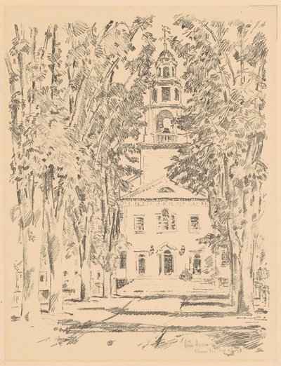 コロニアル教会、グロスター、1918 年。 作： Frederick Childe Hassam