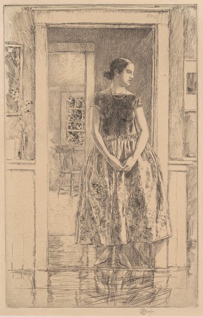 モダンなガウンを着た少女、1922 年。 作： Frederick Childe Hassam