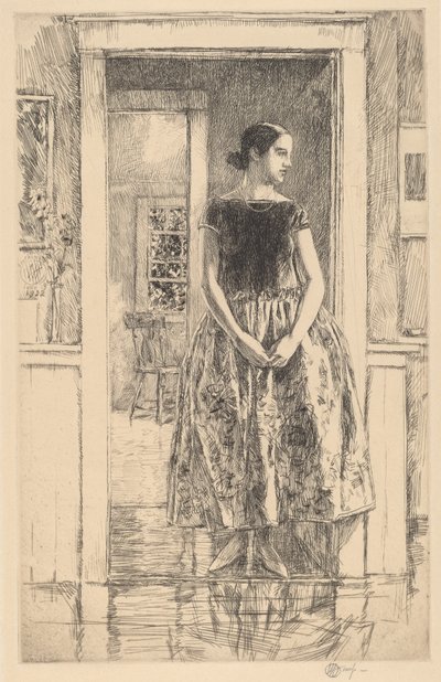 モダンなガウンを着た少女、1922 年。 作： Frederick Childe Hassam