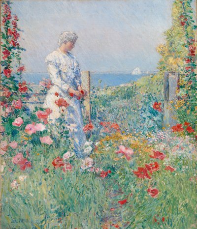 庭で 彼女の庭にいるセリア・サクスター、1892年。 作： Frederick Childe Hassam