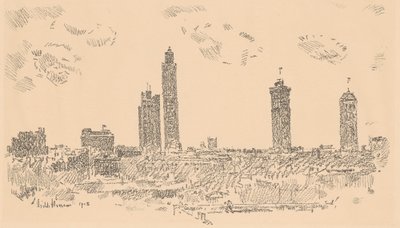 ニューヨークのスカイライン、暗い建物、1918 年。 作： Frederick Childe Hassam