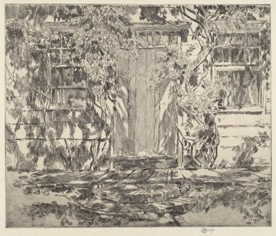 古い戸口、イーストハンプトン、1920 年。 作： Frederick Childe Hassam