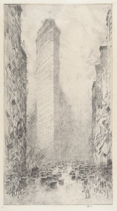 ワシントンの誕生日 - 5 番街と 23 番街、1916 年。 作： Frederick Childe Hassam