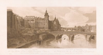 ポン オー チェンジ、テアトル デ ラ シテ、ポン ヌフ、コンシェルジュリー刑務所の眺め 作： Frederick Christian Lewis the Elder