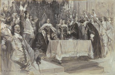 1657 年 6 月 26 日、ウェストミンスター ホールで、保護者としてのクロムウェルの 2 回目の設置 作： Frederick Coffay Yohn