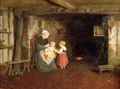 期待：母と子供がいるコテージの内部、1854 作： Frederick Daniel Hardy