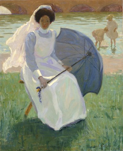 緑のパラソルを持つ女性、1908年。 作： Frederick F. Fursman