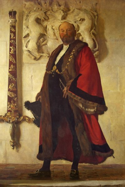 市会議員ジョン・スワイシュ卿、ロード・メイヤー、1915年頃（キャンバスに油彩） 作： Frederick George Swaish