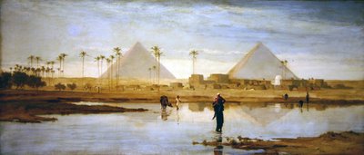 ピラミッドの近くの村へのフォード 作： Frederick Goodall