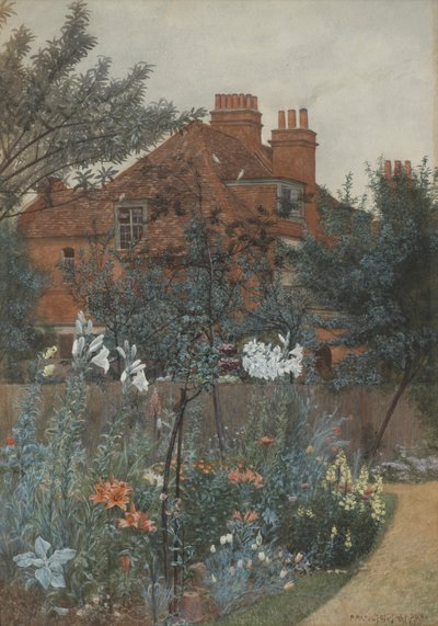 1885年、ベッドフォードパークの庭園の眺め 作： Frederick Hamilton Jackson