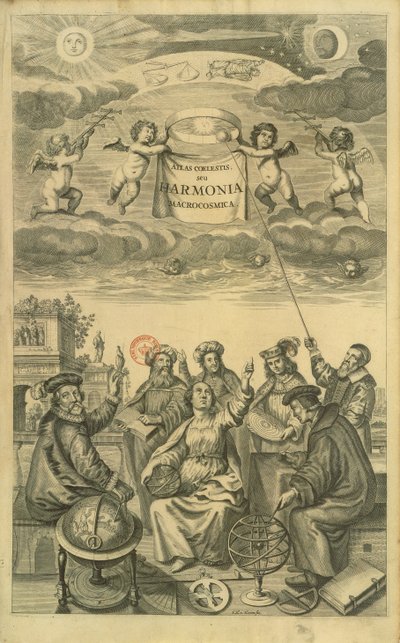 「天空のアトラス、または宇宙の調和」（Atlas coelestis seu harmonia macrocosmica）アムステルダムへの口絵 作： Frederick Hendrick van Hove