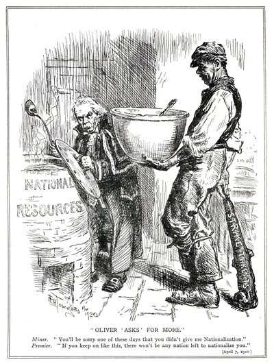 ロイドジョージ、1920年4月、鉱山労働者からストライキの脅威に直面 作： Frederick Henry Townsend