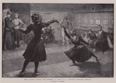 女性のための最新スポーツ、ロンドンフェンシングスクールでの試合 作： Frederick Henry Townsend